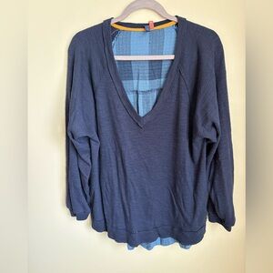 Pilcro Navy V-Neck Long Sleeve T size S